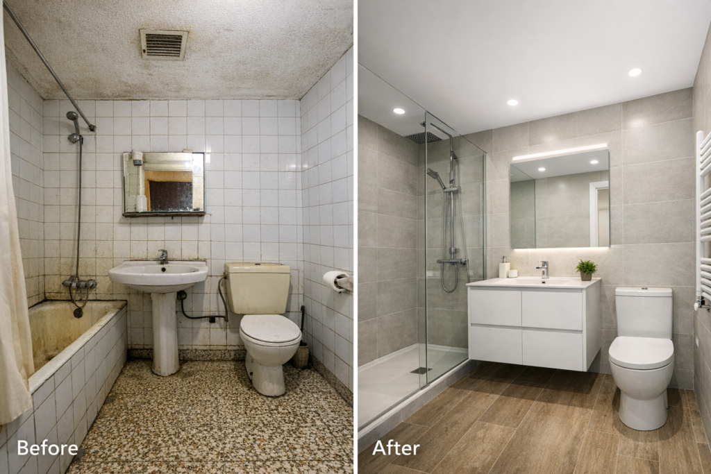 Antes y después reforma de baño en Hospitalet