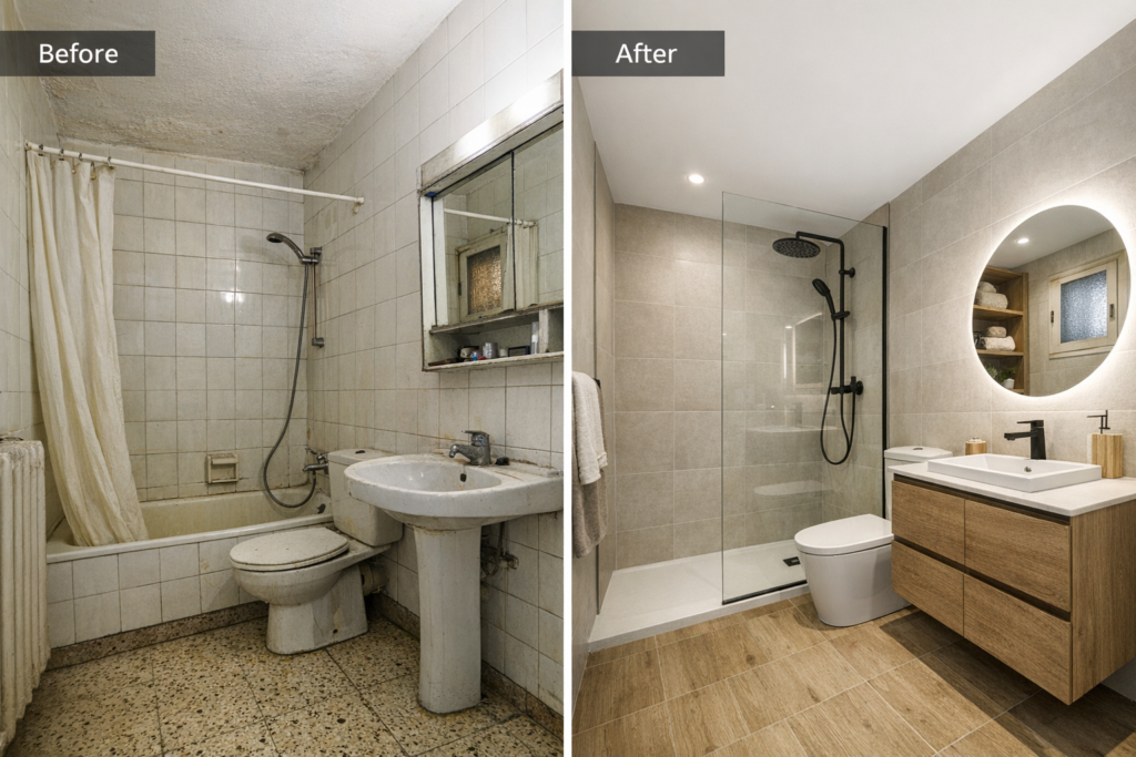 Antes y después reforma de baño en Badalona