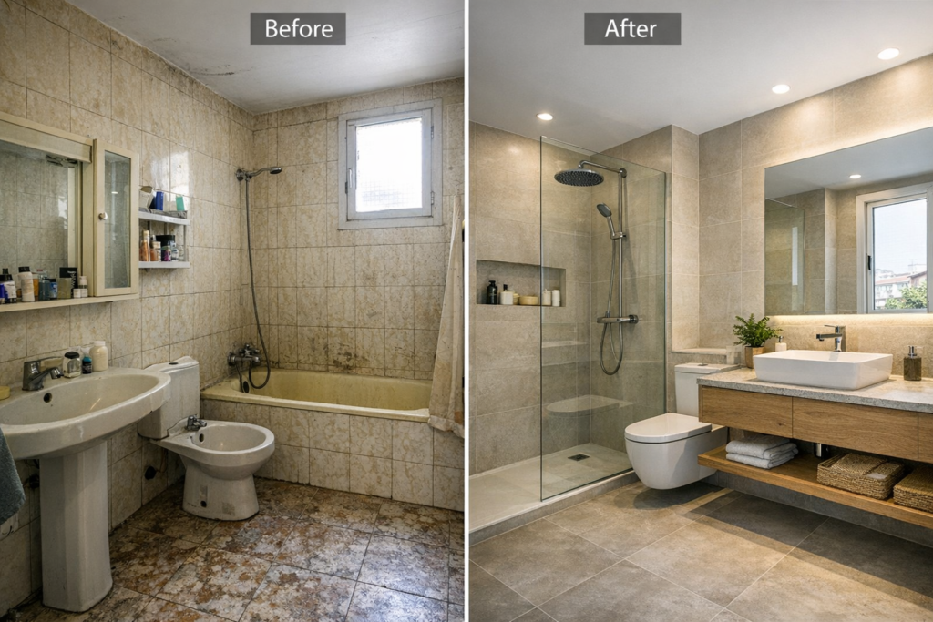 Antes y después reforma de baño en Sabadell